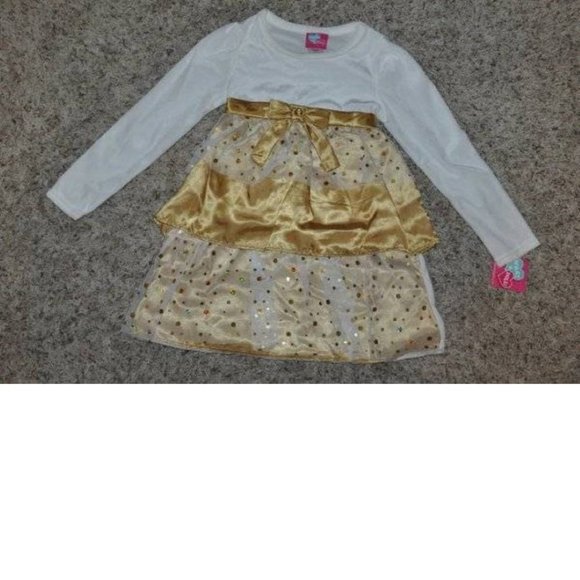*Christmas Dress, Leggings 6/6X Gold White What A Doll 18" Dress 3 Pc Set Girls - Picture 3 of 11